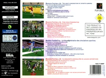 Madden Football 64 (Europe) box cover back